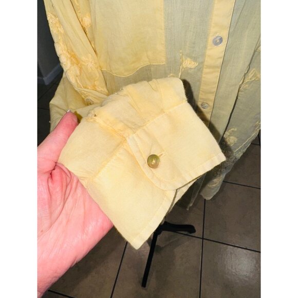 Kyla Seo Butter Yellow Embroidered Handmade 100% Cotton L/S S Button Down Shirt - Picture 9 of 10